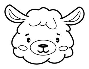 Coloring book or page for kids. Lama black and white outline illustration.