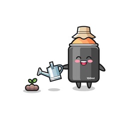 cute spray paint is watering plant seeds