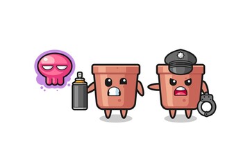 flowerpot cartoon doing vandalism and caught by the police