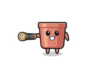 flowerpot mascot holding flashlight