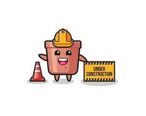 illustration of flowerpot with under construction banner