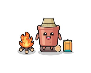camping illustration of the flowerpot cartoon