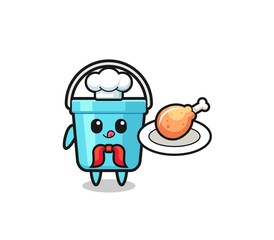 plastic bucket fried chicken chef cartoon character.