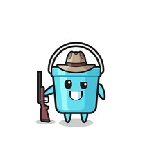 plastic bucket hunter mascot holding a gun.