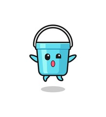 plastic bucket character is jumping gesture.