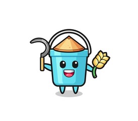 plastic bucket Asian farmer holding paddy.