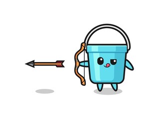 illustration of plastic bucket character doing archery.