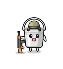 cute metal bucket mascot as a soldier