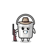metal bucket hunter mascot holding a gun