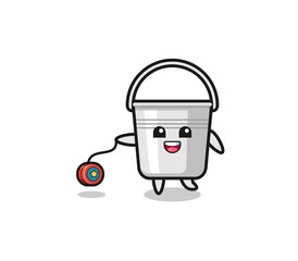 cartoon of cute metal bucket playing a yoyo