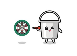 cute metal bucket is playing dart