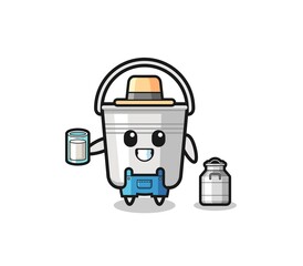 metal bucket cartoon as the dairy farmer
