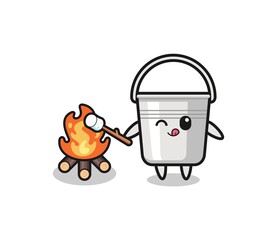 metal bucket character is burning marshmallow