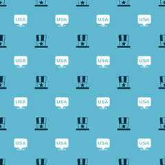 Set Patriotic American top hat and USA Independence day on seamless pattern. Vector