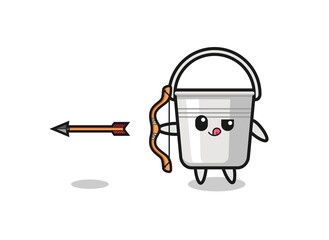 illustration of metal bucket character doing archery