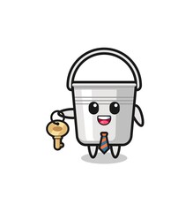 cute metal bucket as a real estate agent mascot