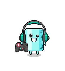 ruler gamer mascot holding a game controller