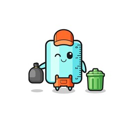 the mascot of cute ruler as garbage collector