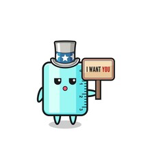 ruler cartoon as uncle Sam holding the banner I want you