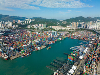 Top down view of Hong Kong cargo terminal port