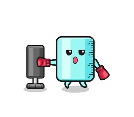 ruler boxer cartoon doing training with punching bag