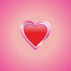 Red shiny hearts vector illustration on pink background. 