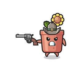 the sunflower pot cowboy shooting with a gun