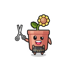 sunflower pot character as barbershop mascot