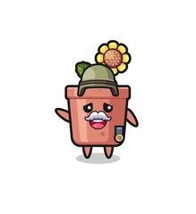 cute sunflower pot as veteran cartoon