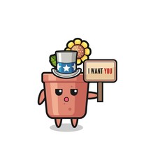 sunflower pot cartoon as uncle Sam holding the banner I want you
