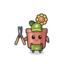 cute sunflower pot as gardener mascot