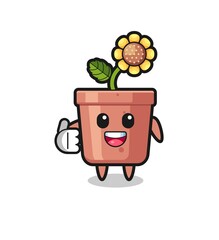 sunflower pot mascot doing thumbs up gesture