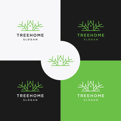 Tree Home logo icon flat design template 