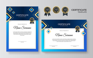 Modern gradient blue gold certificate design Template