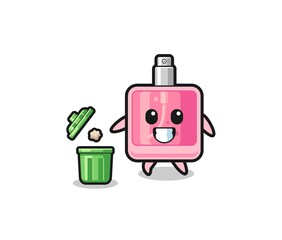 illustration of the perfume throwing garbage in the trash can