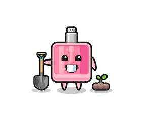 cute perfume cartoon is planting a tree seed