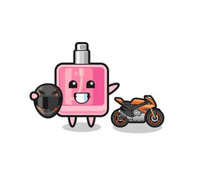 cute perfume cartoon as a motorcycle racer