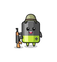 cute battery mascot as a soldier