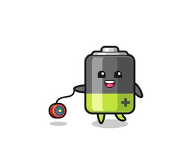 cartoon of cute battery playing a yoyo