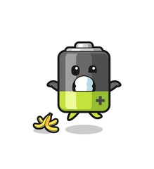 battery cartoon is slip on a banana peel