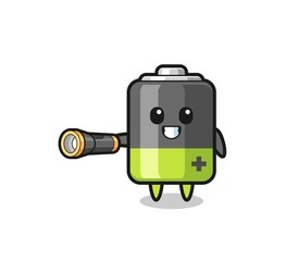 battery mascot holding flashlight