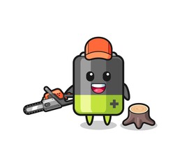 battery lumberjack character holding a chainsaw