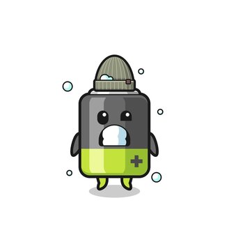 cute cartoon battery with shivering expression