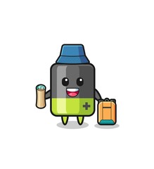 battery mascot character as hiker