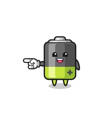 battery cartoon with pointing left gesture