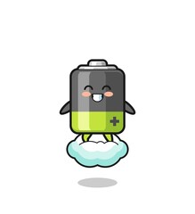 cute battery illustration riding a floating cloud