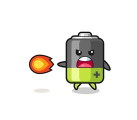cute battery mascot is shooting fire power