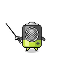 battery earth cartoon as fencer mascot
