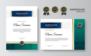 Modern gradientblue green gold certificate design Template