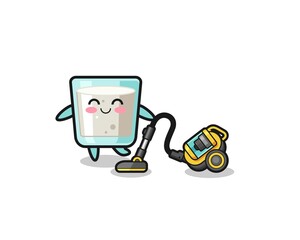 cute milk holding vacuum cleaner illustration